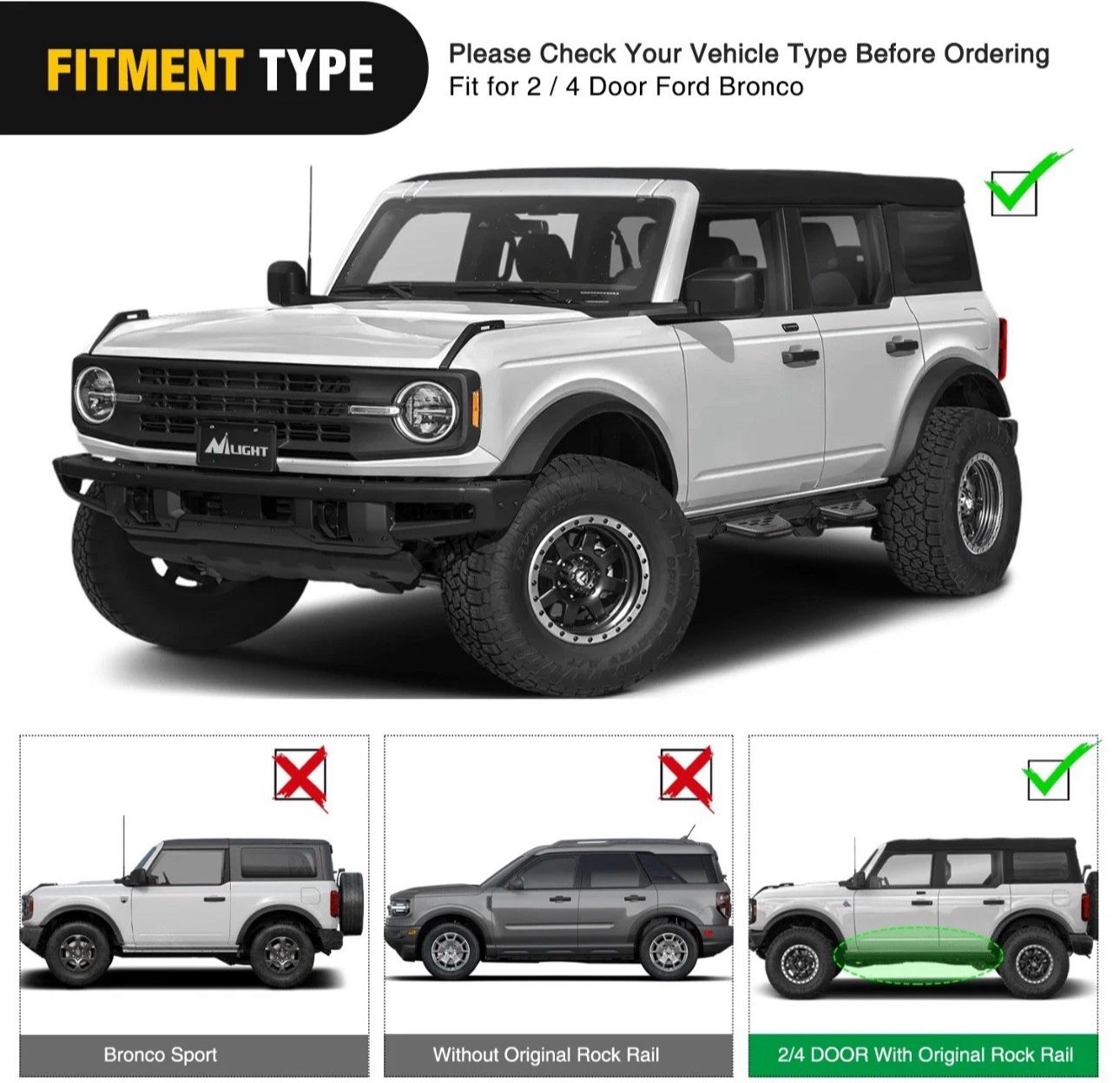 Ford Bronco 2021-24 ,4 Door Nilight Running Boards Side Steps Rock Rails
