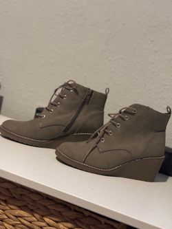 Taupe Lace-Up Wedge Ankle Boots