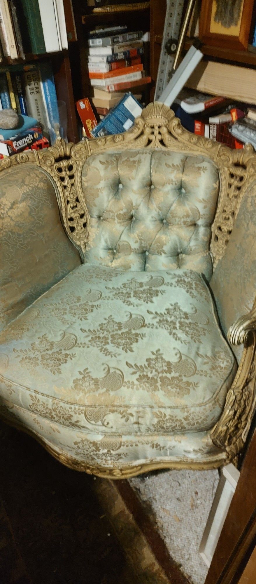 Two Vintage Victorian Revival Winged Back Barrel Chairs