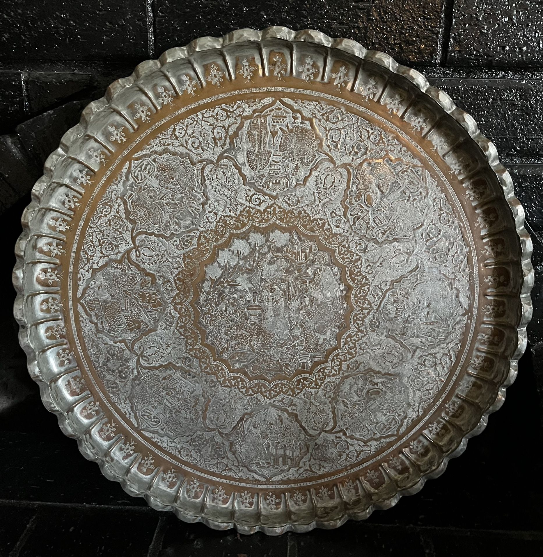 Old Middle Eastern Persian Arabic Copper Tray Table Top
