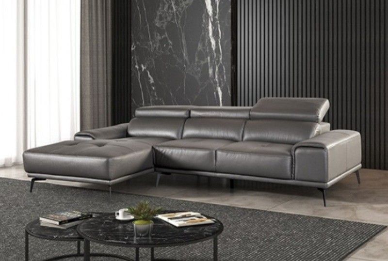 Brand New Grey Leather Modern Style Sectional Sofa 