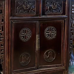 Chinese Ming Dynasty Style Butterfly Cabinet with Carved Spandrels and Doors