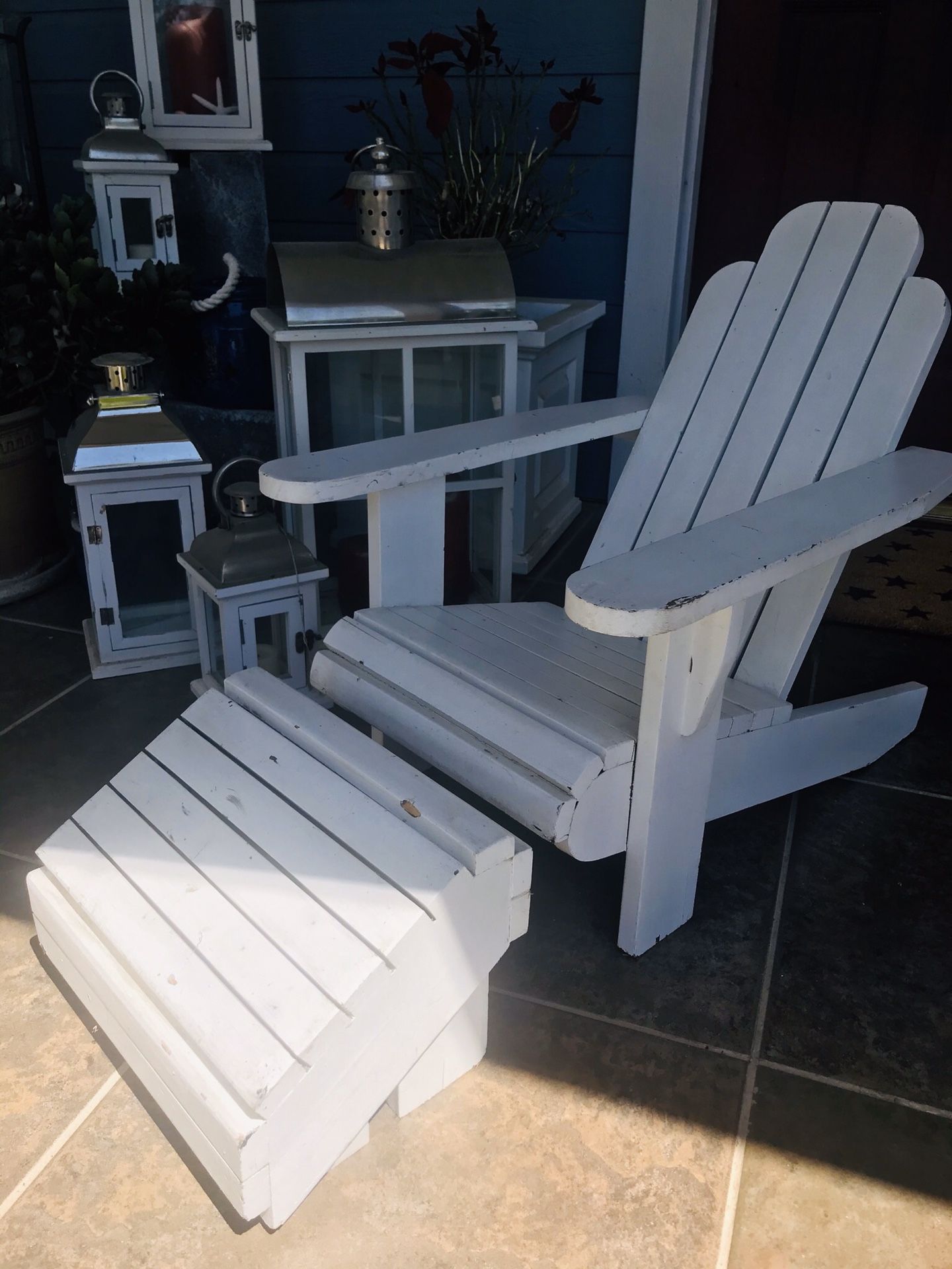 Pottery barn kids Adirondack white outdoor chair and foot stool porch patio