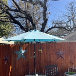 Turquoise Patio Umbrella 7ft with solar lights