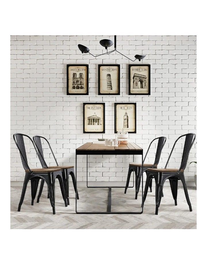 Yaheetech 18 Inch Classic Iron Metal Dining Chair with Wood Top/Seat