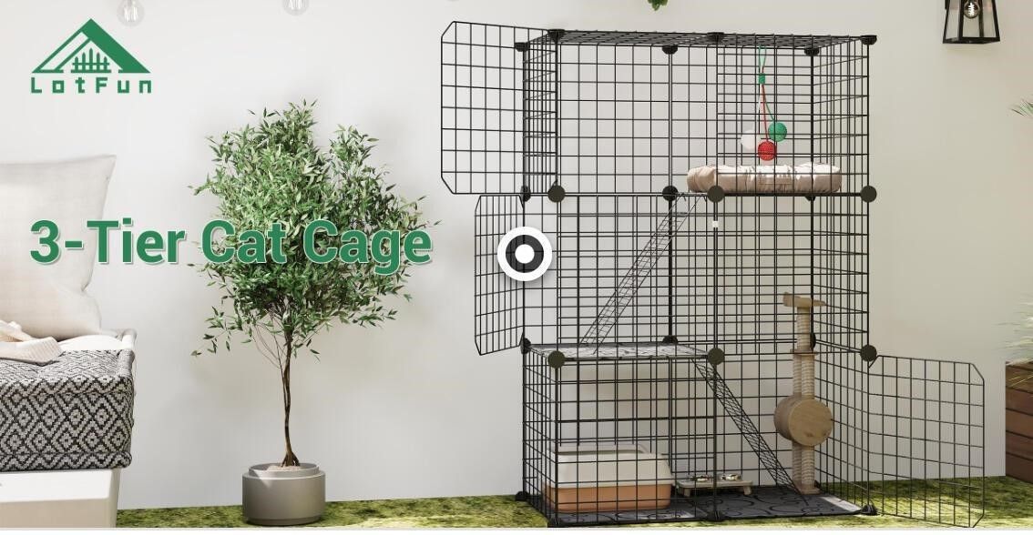 LotFun Cat Large Enclosure, 3-Tier DIY Catio Indoor