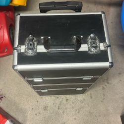 Rolling Makeup / Tool Case with Wheels & Handle – Aluminum Frame (Travel Organizer) 