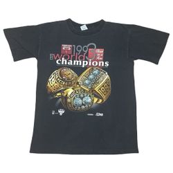 Vintage 90s NBA Chicago Bulls 1993 Three-Peat Champions Rings Salem Sportswear Single Stitch Tee Large Worldwide Shipping