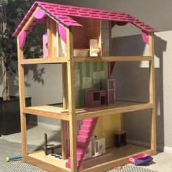 3 Story Double Sided Wooden Barbie Doll House 