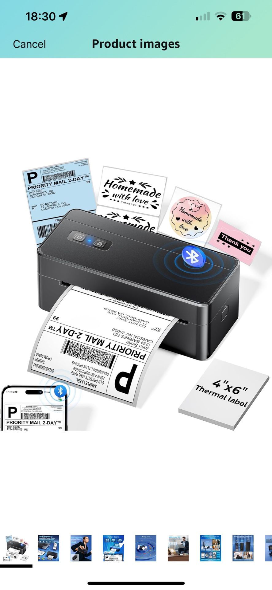 Bluetooth Thermal Shipping Label Printer, 4x6 Thermal Label Printer for Small Business, 2410BT Wireless Label Maker Compatible with iOS Android Phone&