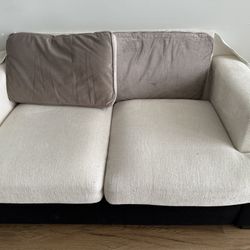 Comfortable 2-Seater Sofa – Light Beige & Brown – Great Condition!