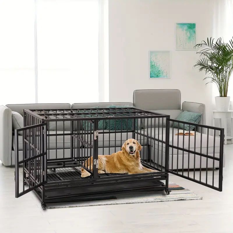 Clearance FUHESU 48in heavy duty dog kennel w/ a divide. 124cm double-room large heavy-duty dog cage,sturdy metal dog cage double door and detachable 