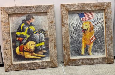 911 Firefighter Original Paintings (nice frames)