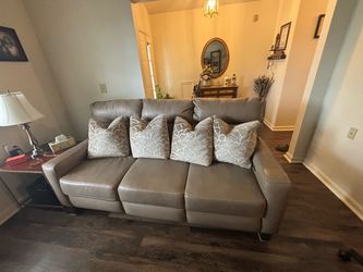 Gray Leather 3-Seat Recliner Sofa