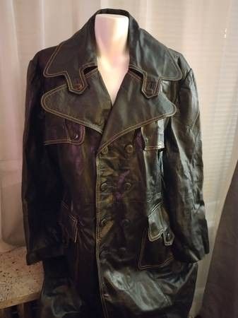 Vintage Saxony Leather Coat Trenchcoat Men's Size 46 Large

