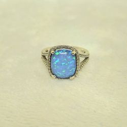 Sterling Silver Blue Opal Ring Size 7 And 1/4