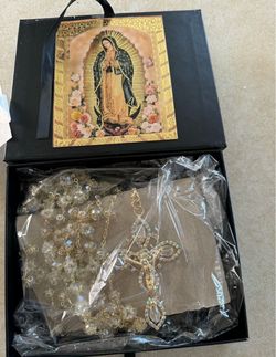 Wedding Lasso Crystal With Jesus Christ And Virgen De Guadalupe In A Premium Gift Box - Lazo De Bodas De Iglesia Para Novios - Lasso For Wedding Cerem