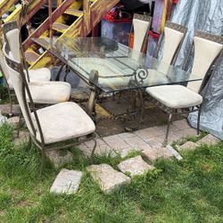 Heavy Italian-Style Wrought Iron Glass Dining Table Set with 6 Chairs – 72” Long
