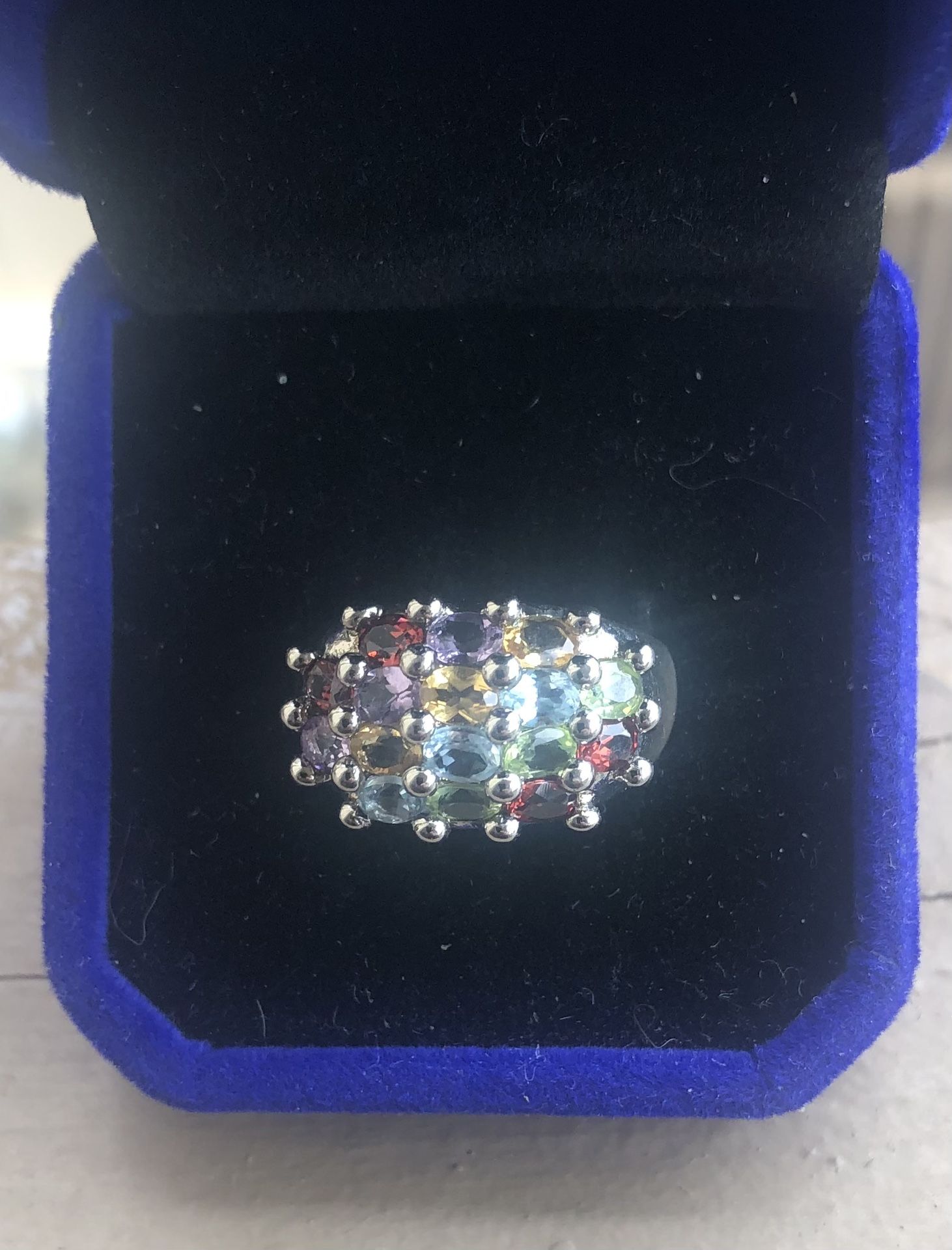 Beautiful Multicolored Stone Sterling Silver (.925) Size 8 Ring-Pics Don’t Do It Justice