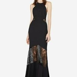 FAME and PARTNERS Black and Lace Evening Party Gown Dress