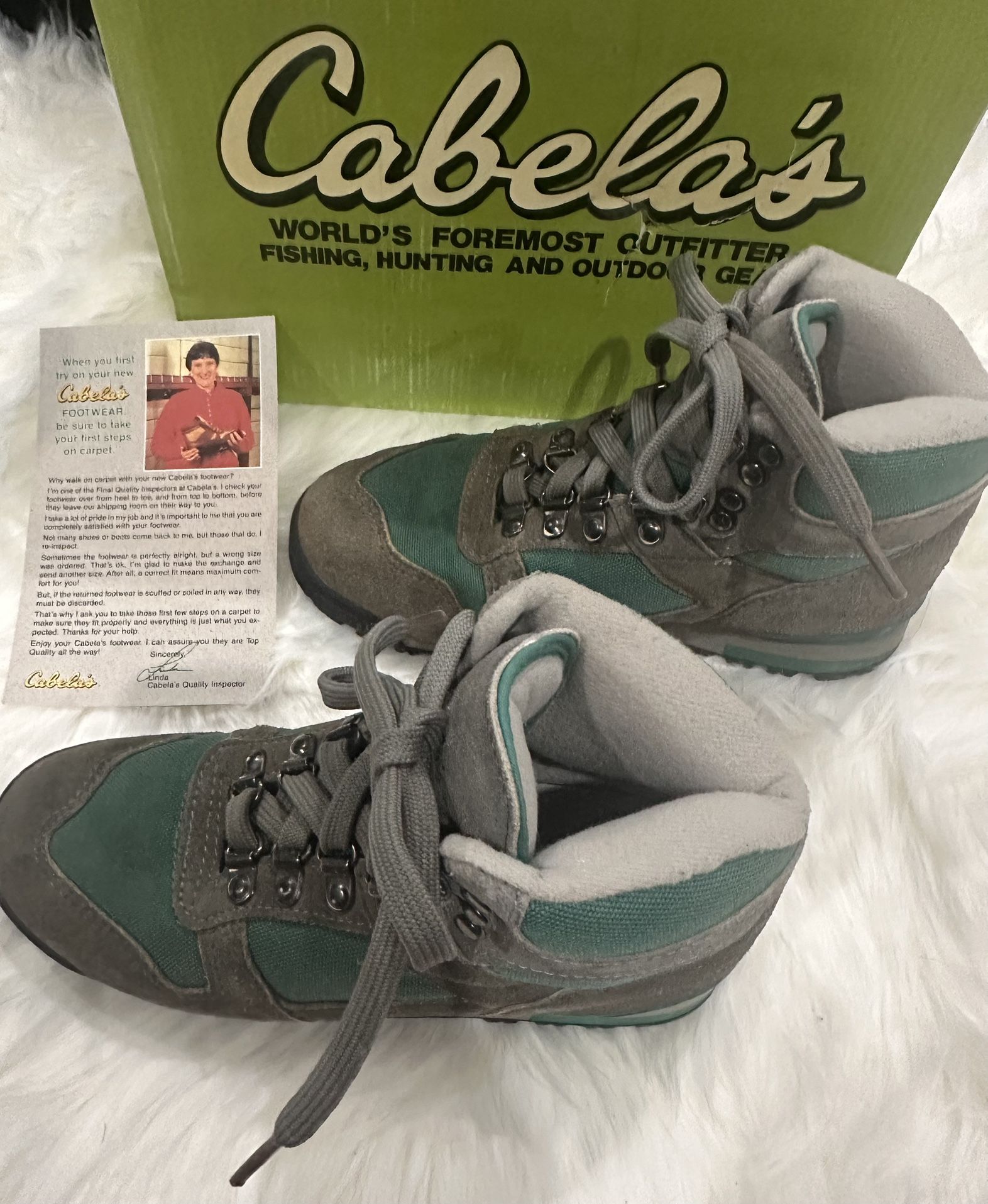 New: Cabelas vintage green leather hiking boots ankle lace up (women’s 6)