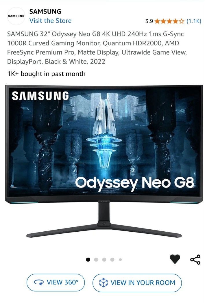 Samsung Odyssey G8 32 in Curved 4k Gaming Monitor