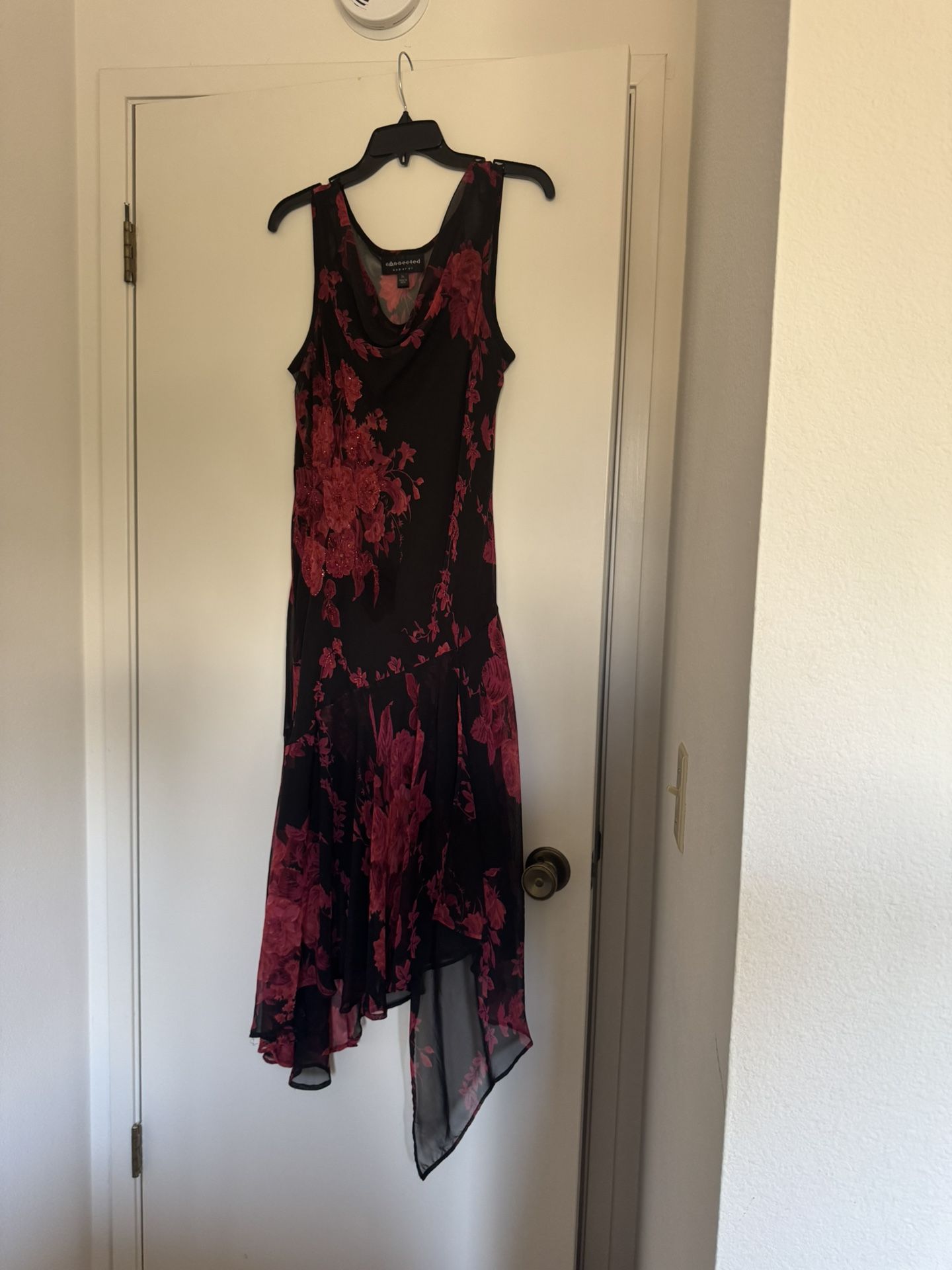 Elegant Black and Red Floral Dress