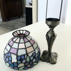 Partylite Stained Glass Hydrangea Flower Lamp Tealight Candle Holder, 11 Inches