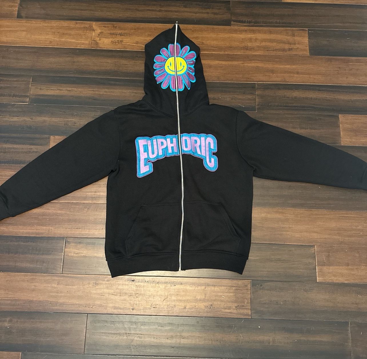 Brand New Black and purple embroidered flower Euphoric hoodie