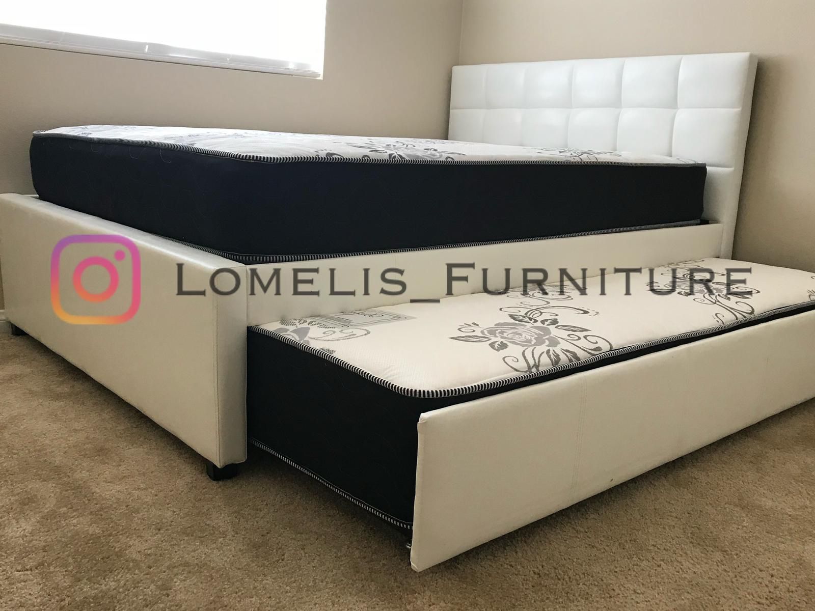 Full/Twin White Trundle Beds w. Orthopedic Mattresses Included