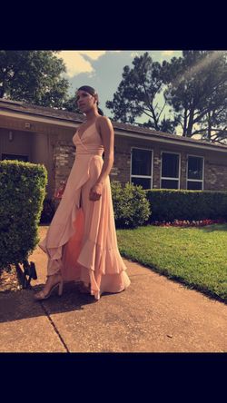Blush long length slit prom dress with shoes