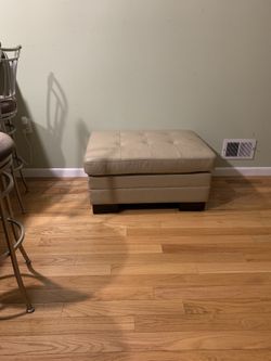 Cream Leather Ottoman