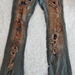Men's Copper Rebel Denim Distress Faded Flared Ripped Jeans