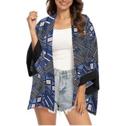 B Tribear Women's Sheer Chiffon Kimono Cardigan Solid Casual Capes Beach Cover up