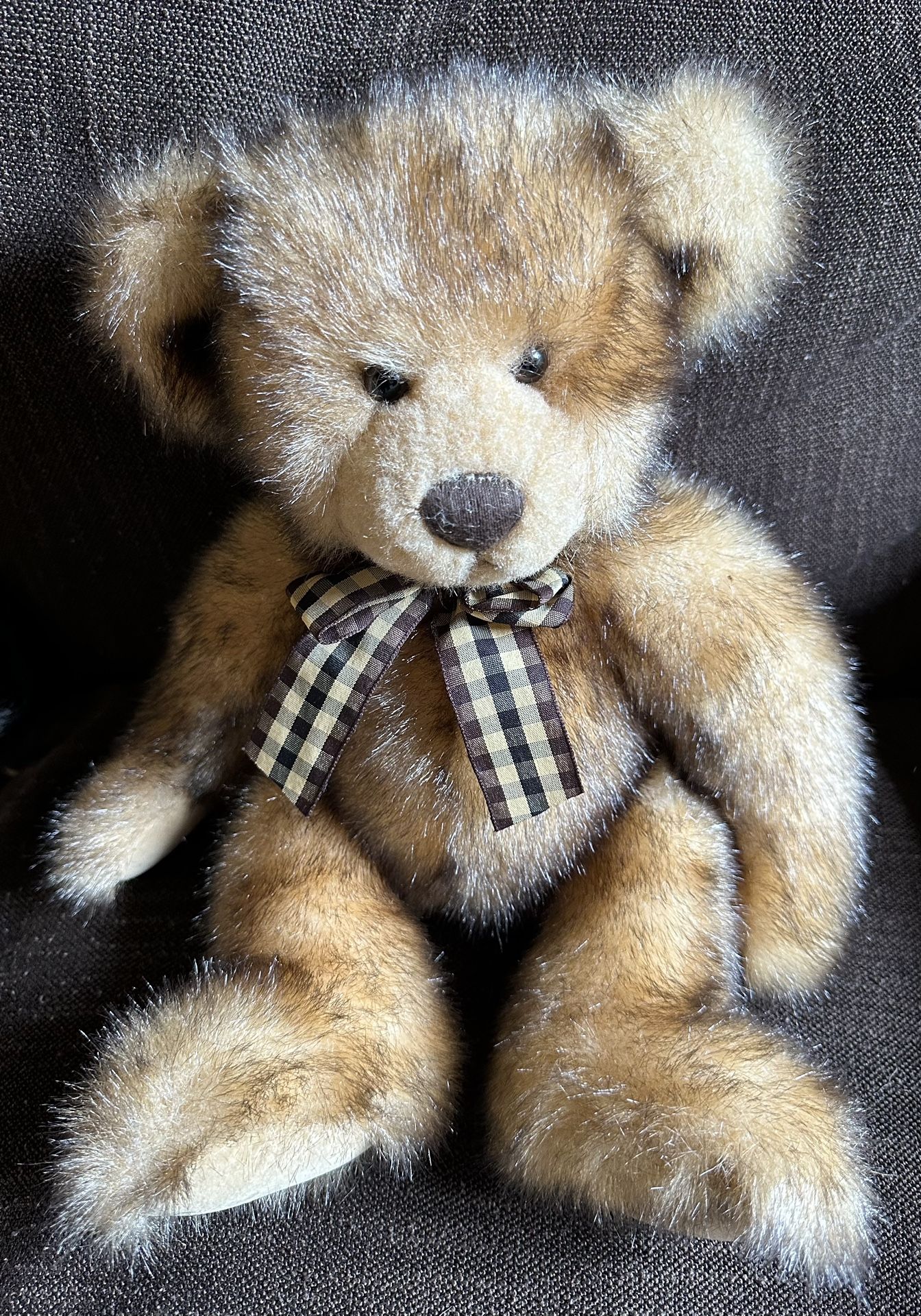 Russ Soft Stuffed Animal Madison Brown Teddy Bear With Plaid Brown Bow 12" Tall