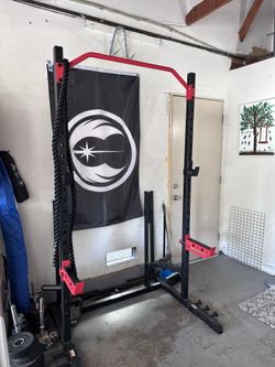 Workout equipment: Squat rack, Dip Bars, Adjustable dumbbells, Adjustable bench