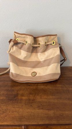 Canvas Stripe Drawstring Bucket Bag