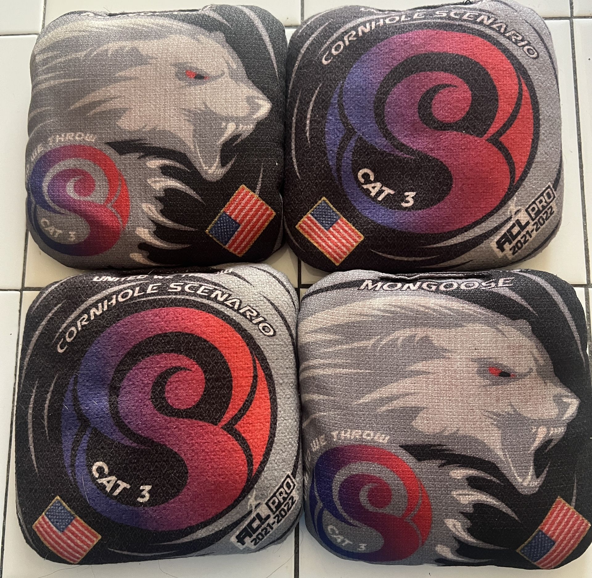 2021-2022 Scenario CAT 3 Mongoose cornhole bags. (Rare)