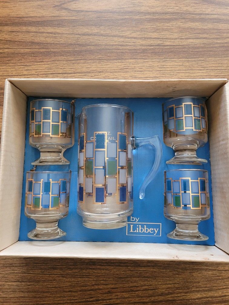 Dead Stock Libbey Nordic Cocktail Set Glass Mid Century Modern Perfect Vintage