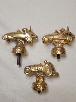 Vintage Gold Race Car Dodge 1950's Trophy Toppers Set of 3
