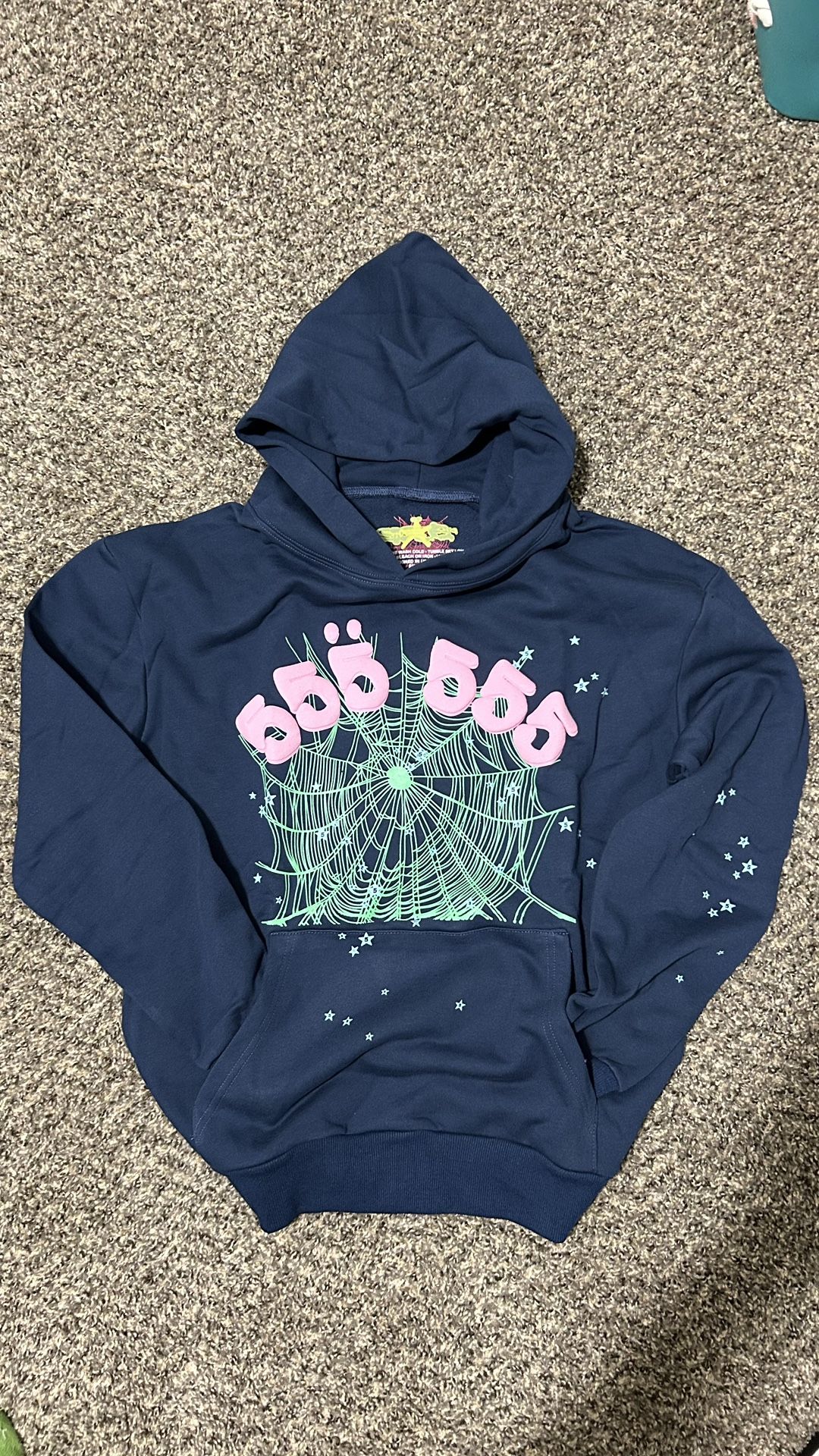 Sp5der Angel Number 555 Hoodie Spider Navy Blue Pink Green