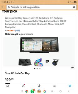 Apenet Wireless CarPlay Screen with 2K Dash Cam, 8.1" Portable Touchscreen Car Stereo with CarPlay & Android Auto, 1080P Backup Camera, Voice Control,