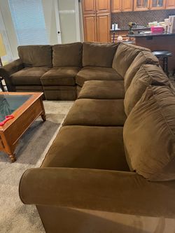 Large lazy boy c shaped sectional sofa  brown