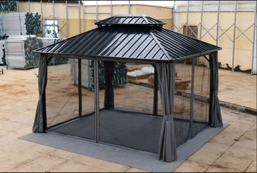 10*10FT paric gazebo, aluminum gazebo with steel canopy, Outdoor Permanent Hardtop Gazebo Canopy for Patio, Garden, Backyard