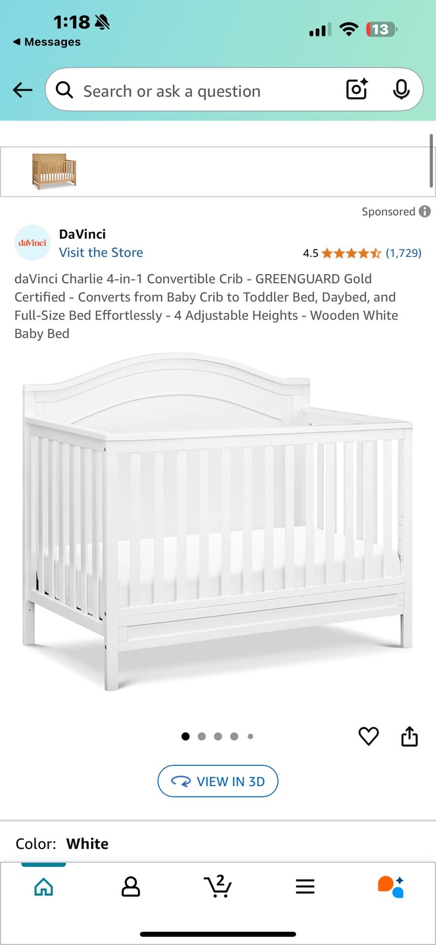 daVinci Charlie 4-in-1 Convertible Crib - GREENGUARD Gold Certified - Converts from Baby Crib to Toddler Bed, Daybed, and Full-Size Bed Effortlessly -