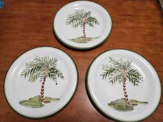 Beautiful Decorative Hand Painted Palm Tree Plates (set of 3)