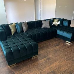 Brand New Green Double Chaise Sectional 