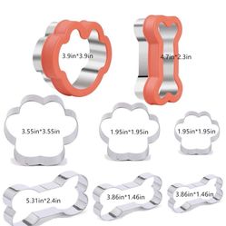 Dog Paw and Dog Bone Cookie Cutter Mold, Lncluding Sandwich Dog Bone and Dog Paw, 3-Piece Dog Bone and 3-Piece Dog Claw Biscuit Mould (Set of 8)