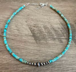 Turquoise Navajo Heishi Bead Necklace Pearl
