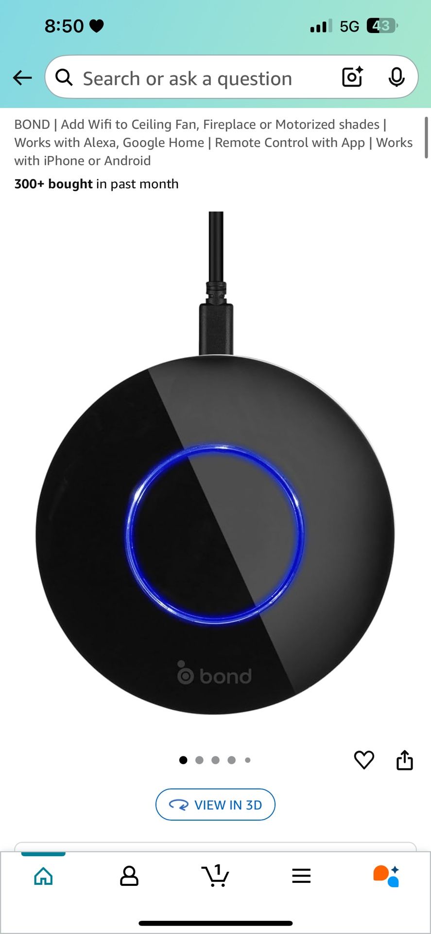 BOND | Add Wifi to Ceiling Fan, Fireplace or Motorized shades | Works with Alexa, Google Home | Remote Control with App | Works with iPhone or Android